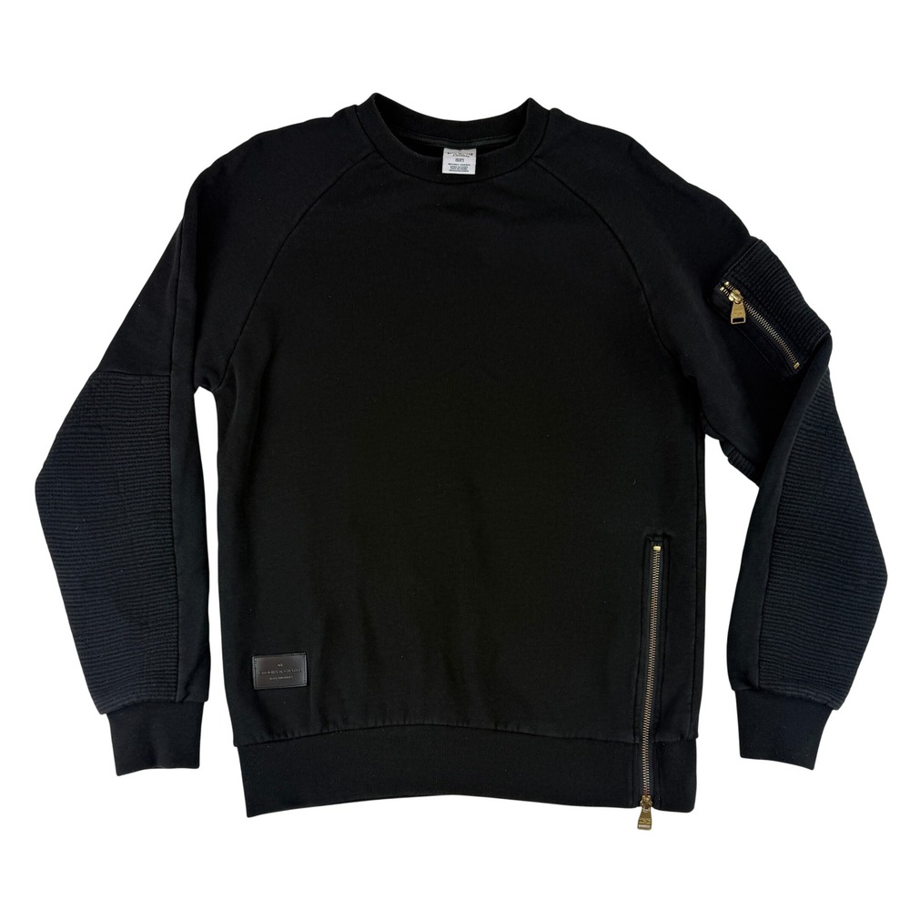 Crooks & Castles Sweatshirt Mens Small Black Moto Ribbed Zip Detail Pullover